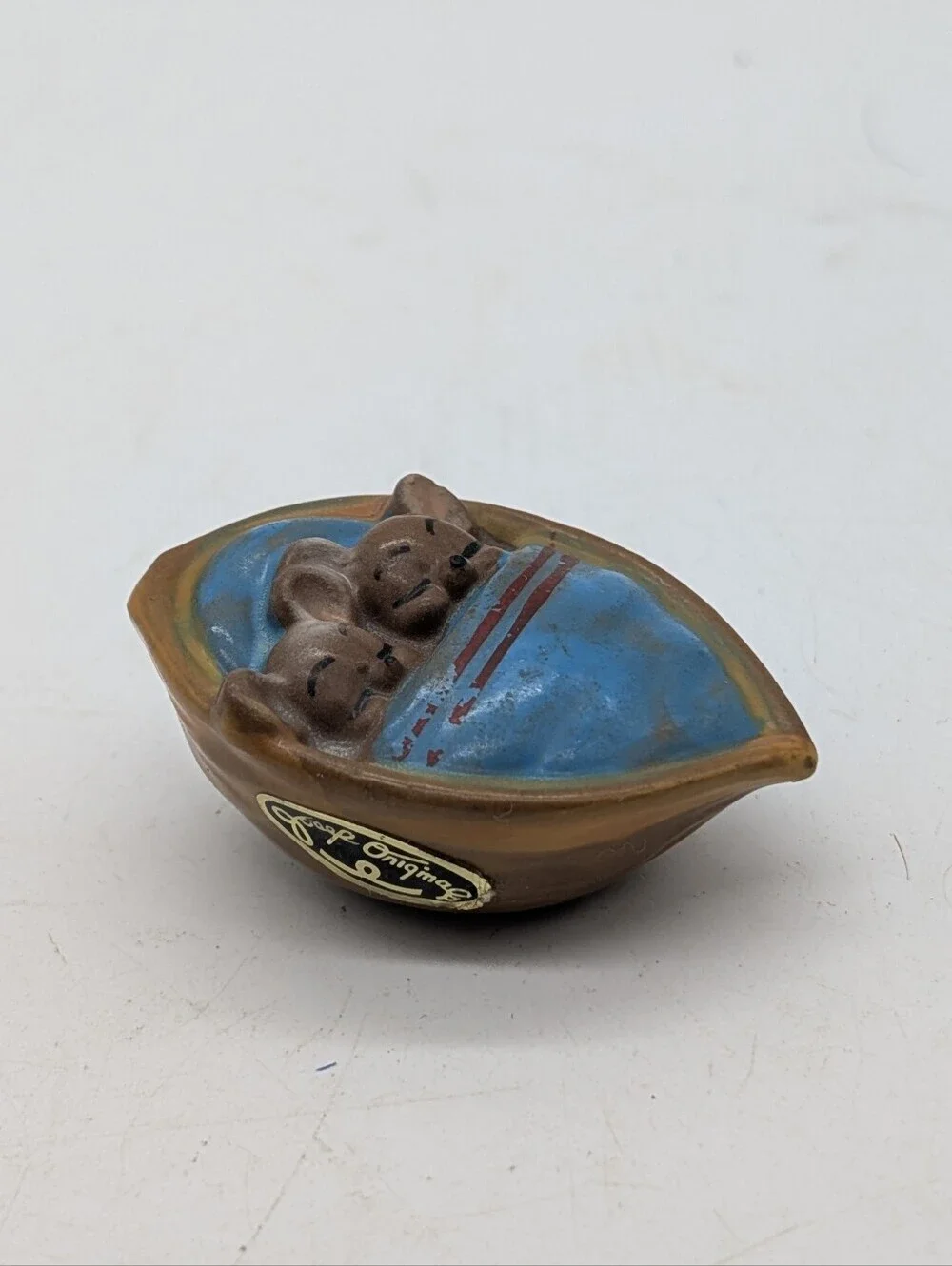 Vintage Josef Originals Mice in Walnut Shell Miniature Figurine - Japan